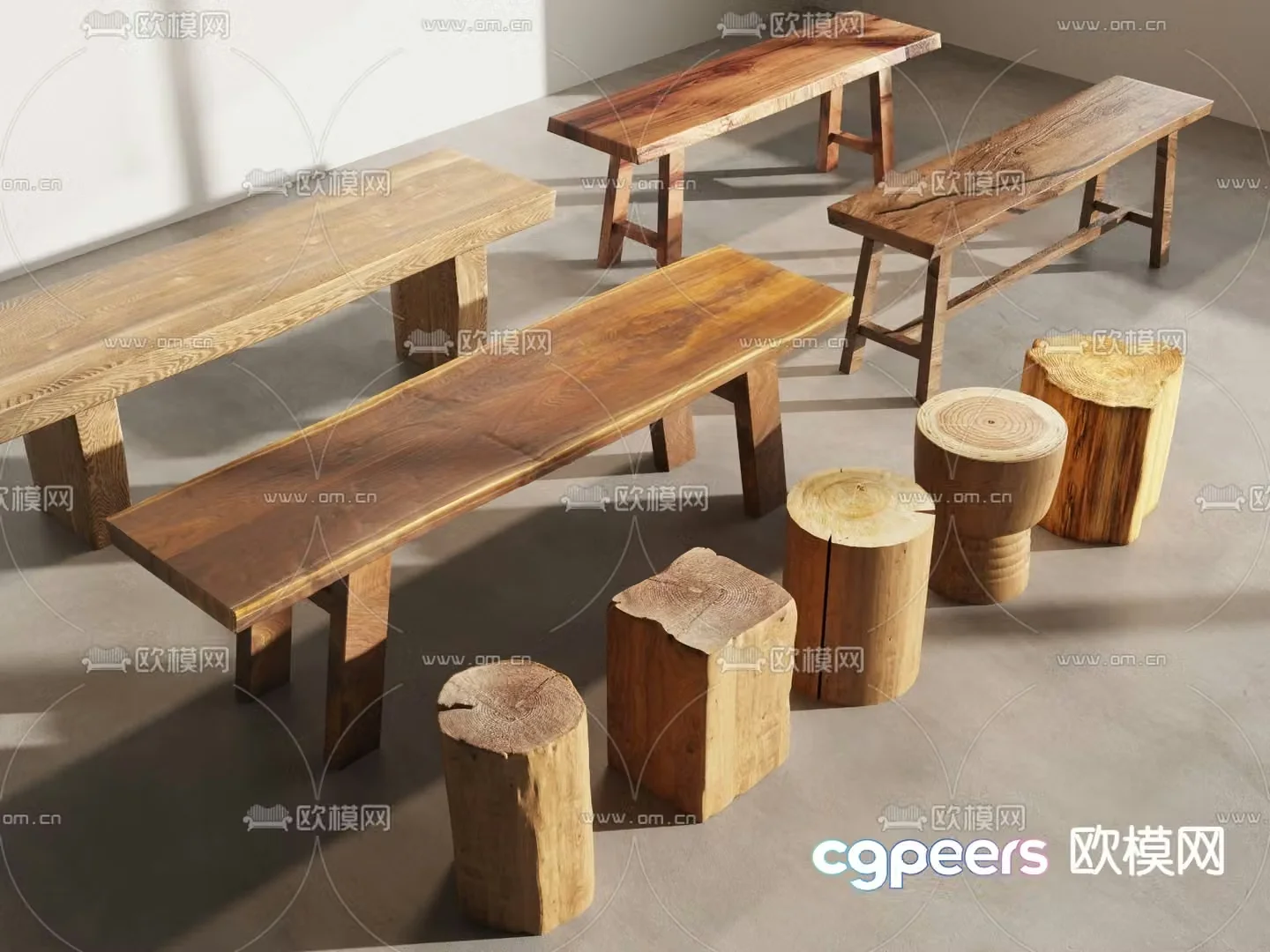 Chinese stool bench bench wooden pile 3d model