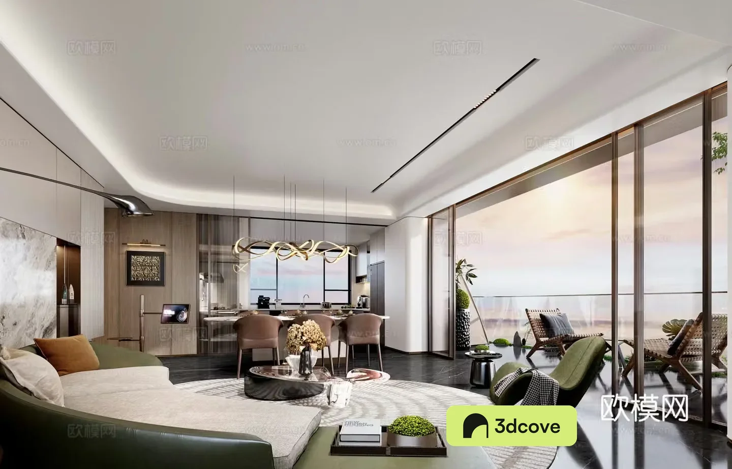 Modern living and dining room