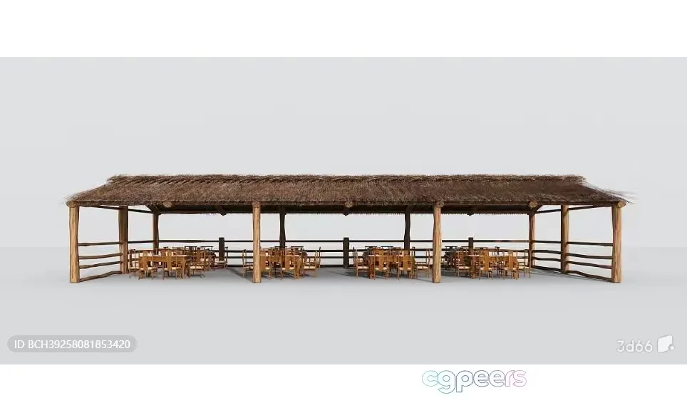 A Long Rustic Dining Area 3D Model – 17980 – VRAY Render