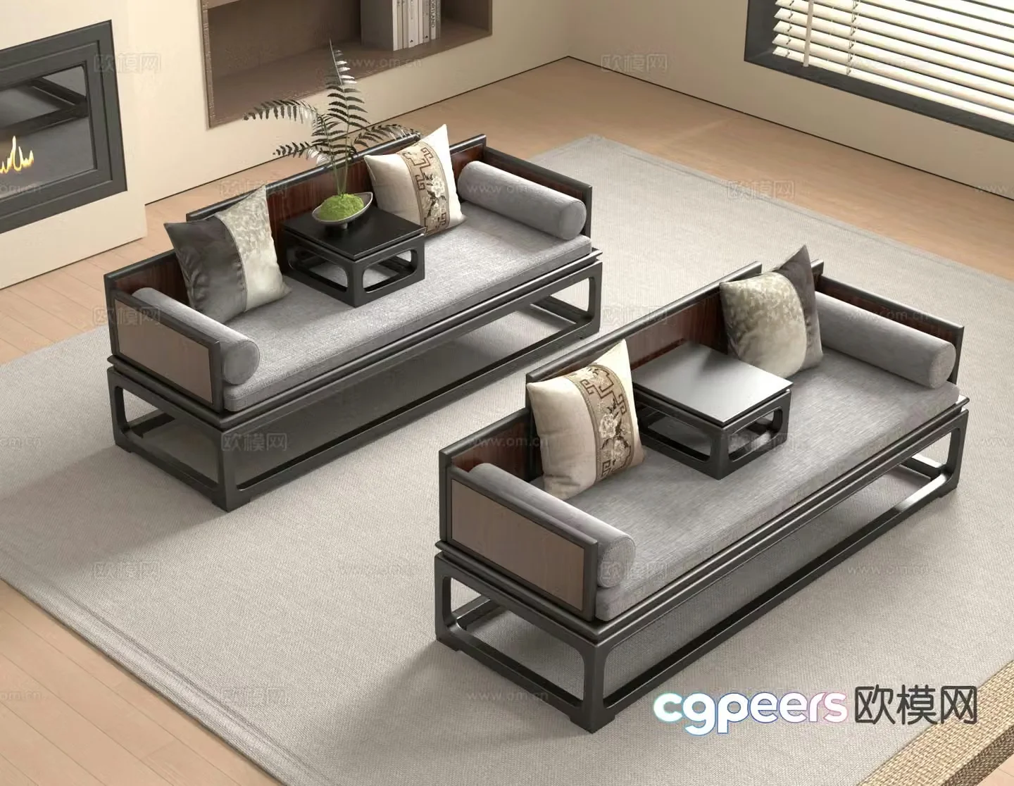 New Chinese style Luohan bed Luohan collapse 3D model
