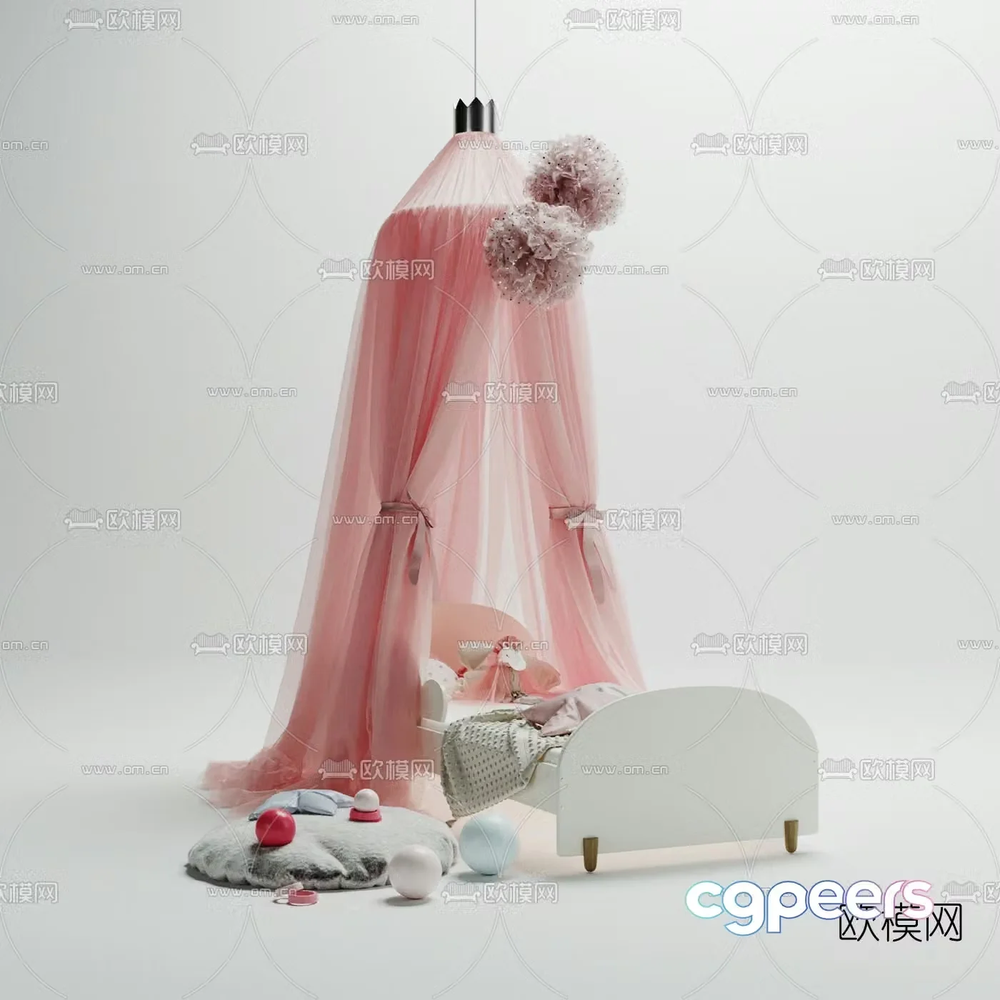 Modern princess bed curtain children’s bed 3d model