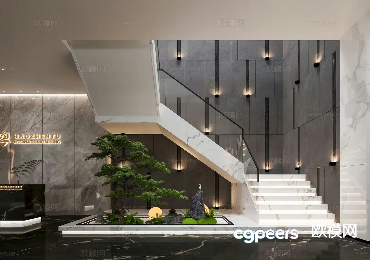 Modern stairwell stair landscaping 3d model