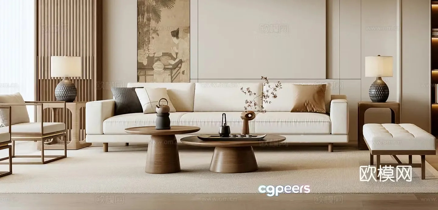 New Chinese sofa coffee table combination 3D model