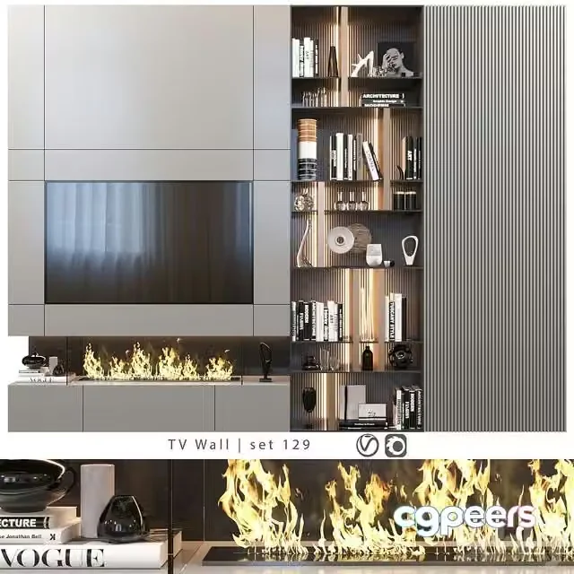 3ds Max Free – TV Wall set 129