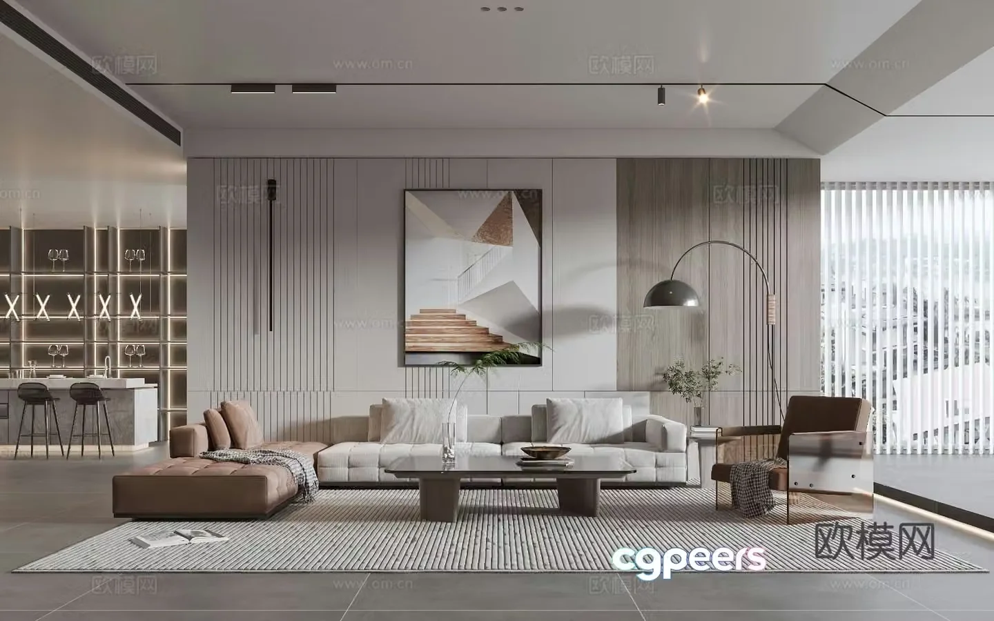 Modern living room modern sofa coffee table combination modern background wall 3d model