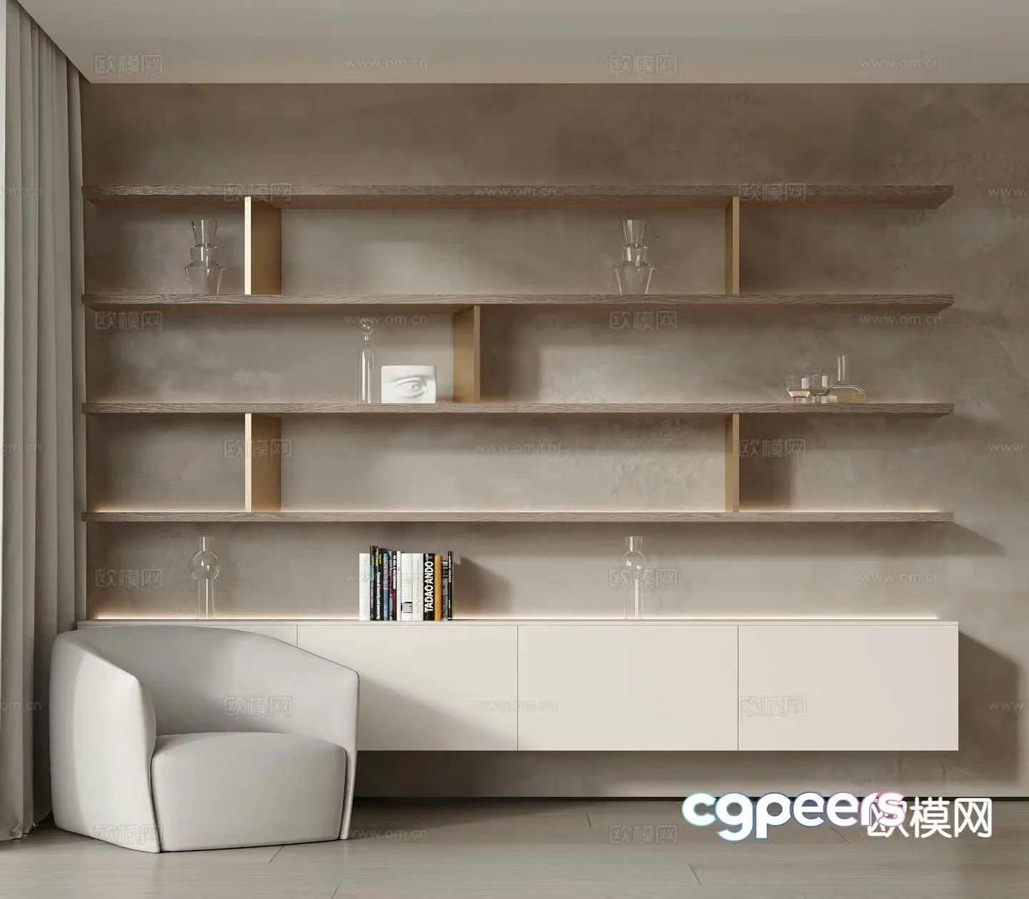 Modern bookcase shelf display rack 3d model