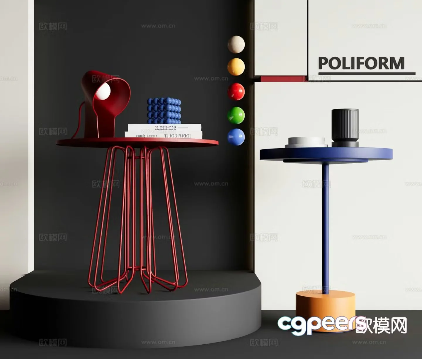 Memphis round table side table angle table 3d model