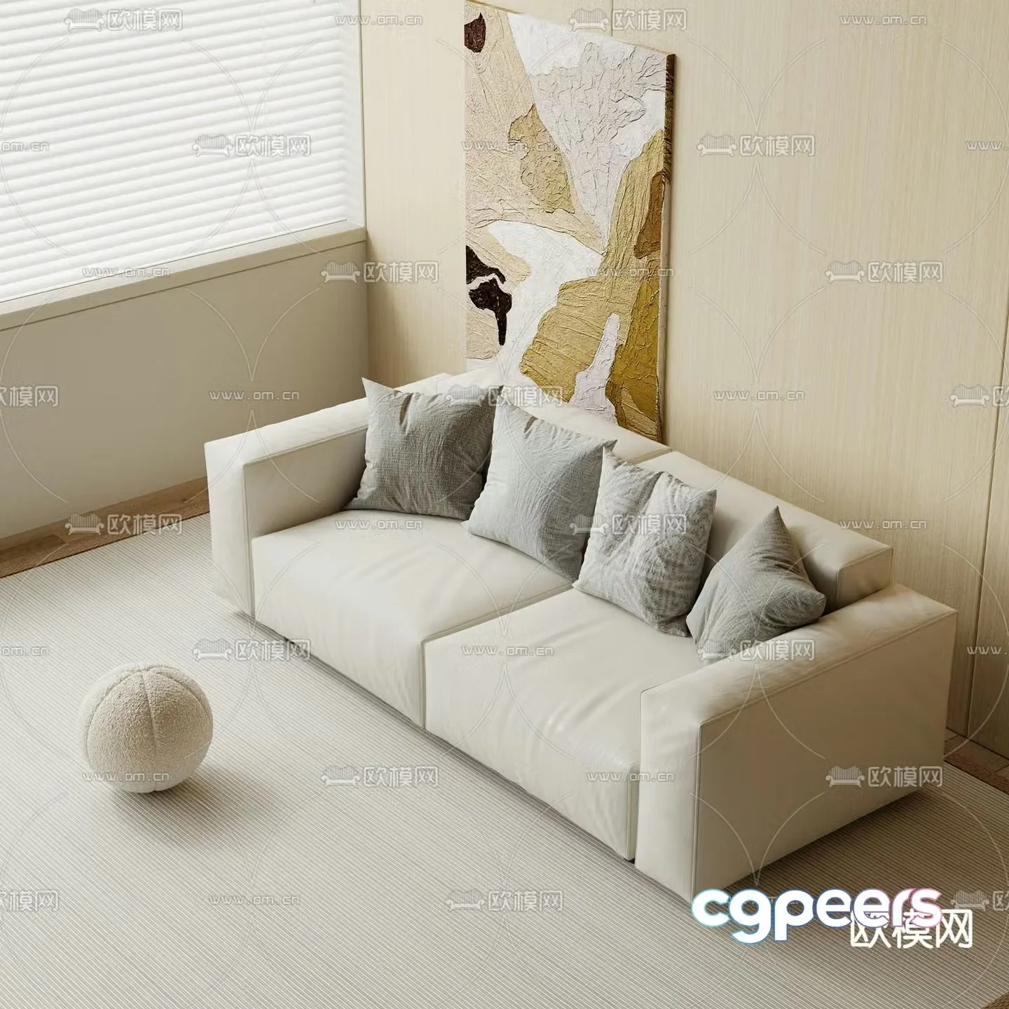 Double sofa upholstered sofa 3d model