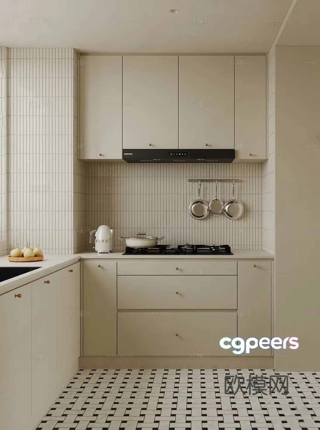 Cream style kitchen cabinet 3d model