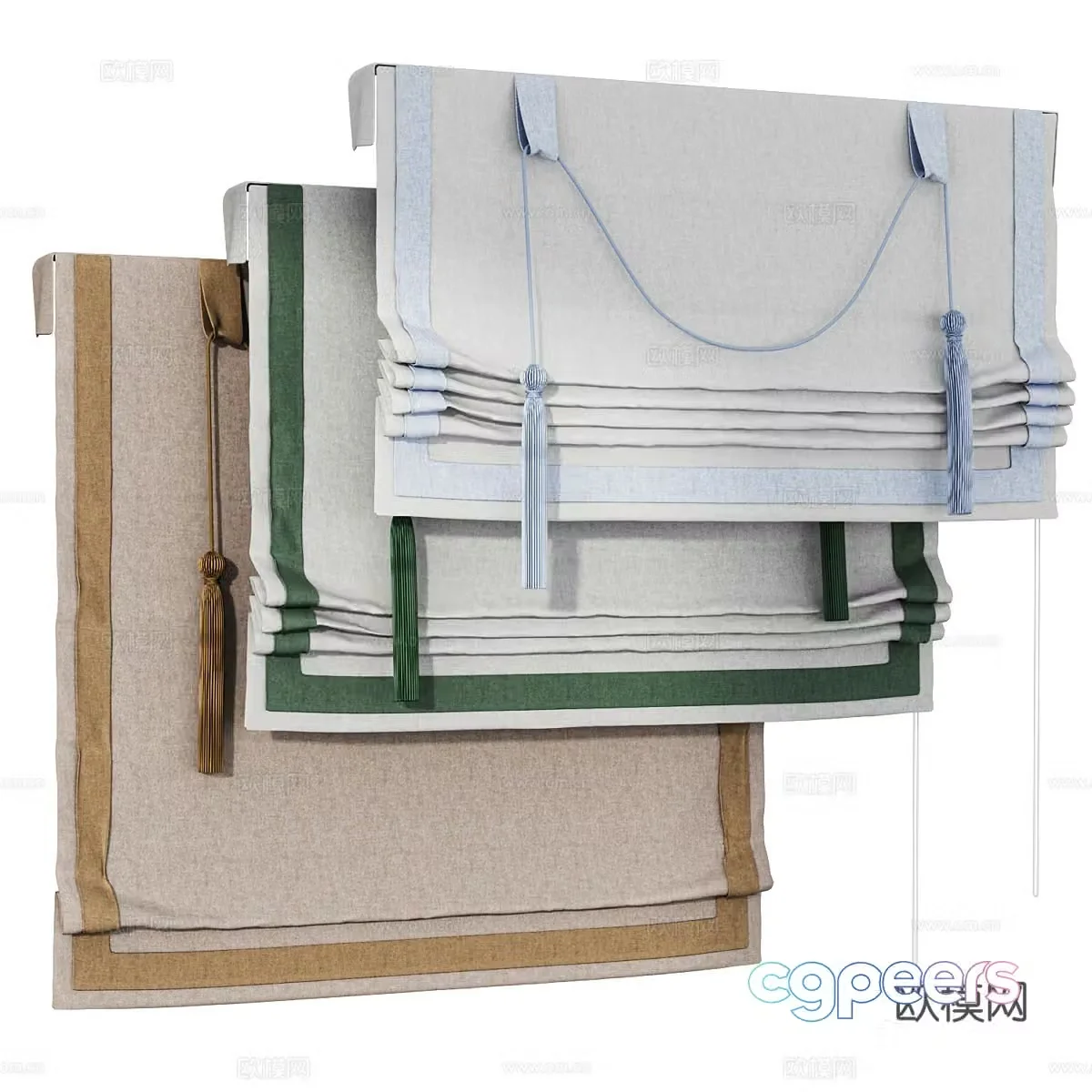 New Chinese style fabric Roman curtain 3D model