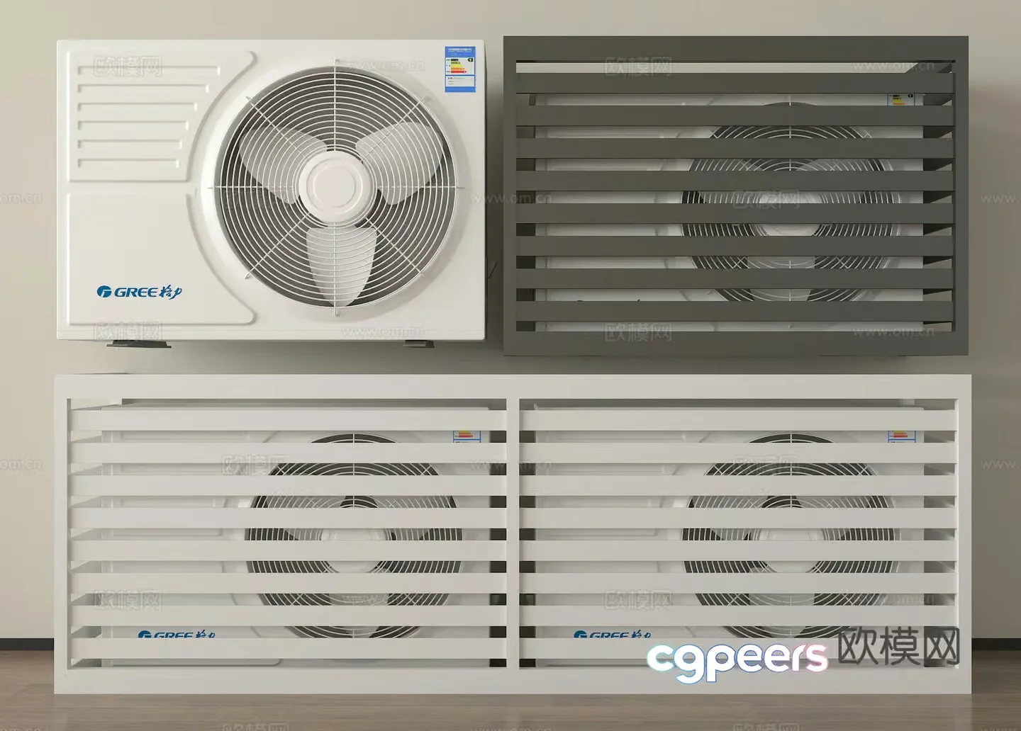 The Main Subject Is A White Air Conditioning Unit With A Circular Fan Featuring 3D Model – 3456 – VRAY Render