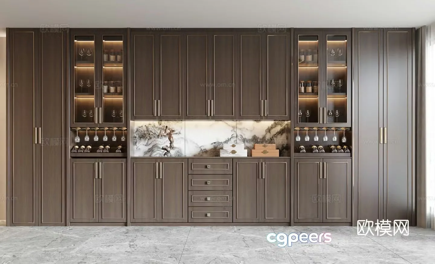 New Chinese style wine cabinet wine rack 3d model