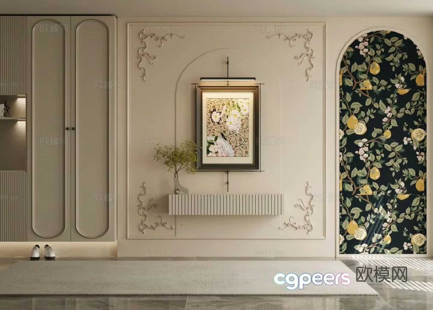 French retro entrance French decorative entrance decorative hanging paintings Entrance entrance entrance entrance hall 3D model of end view terrace entrance