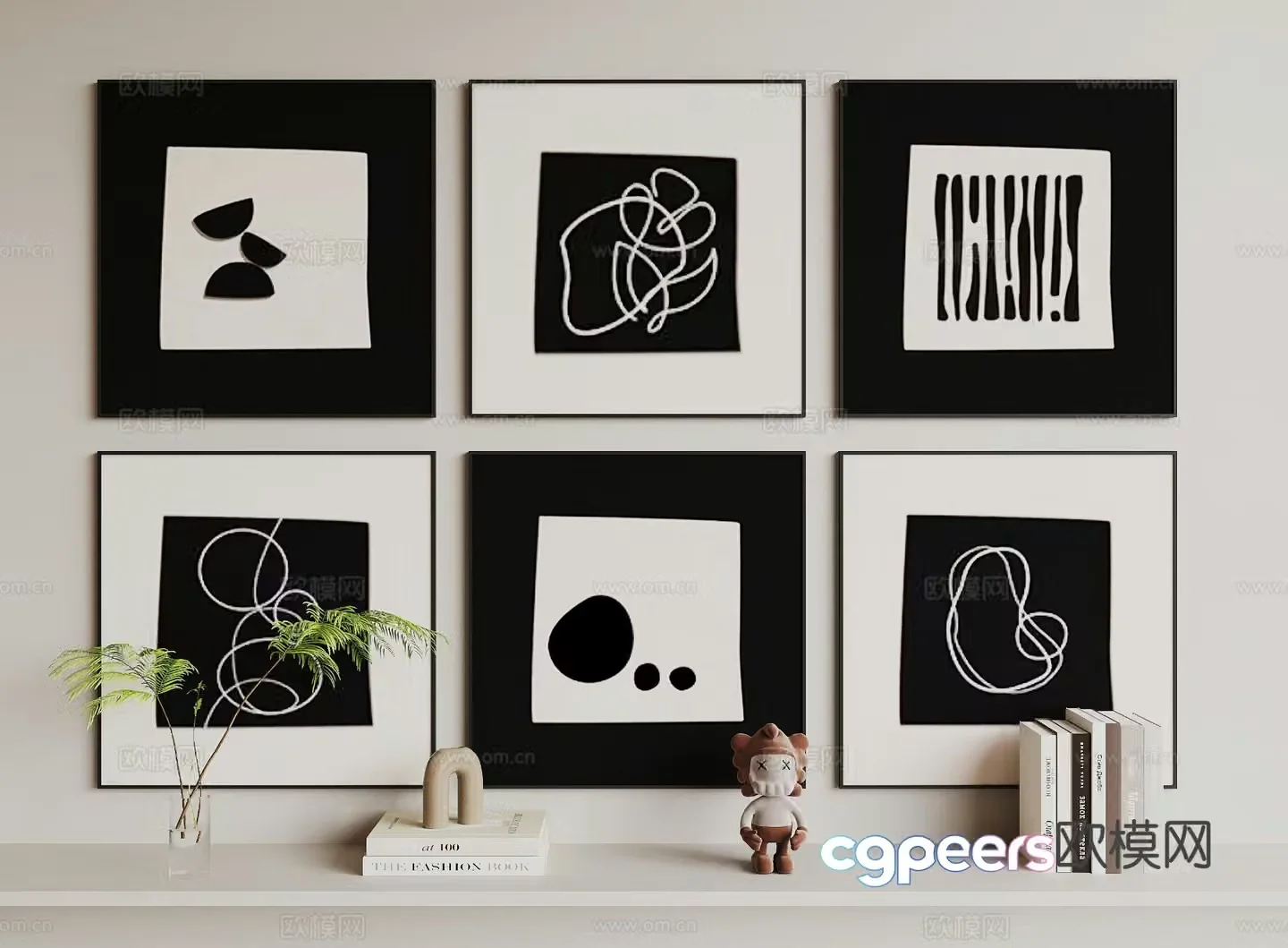 Modern art hanging painting decorative painting 3d model