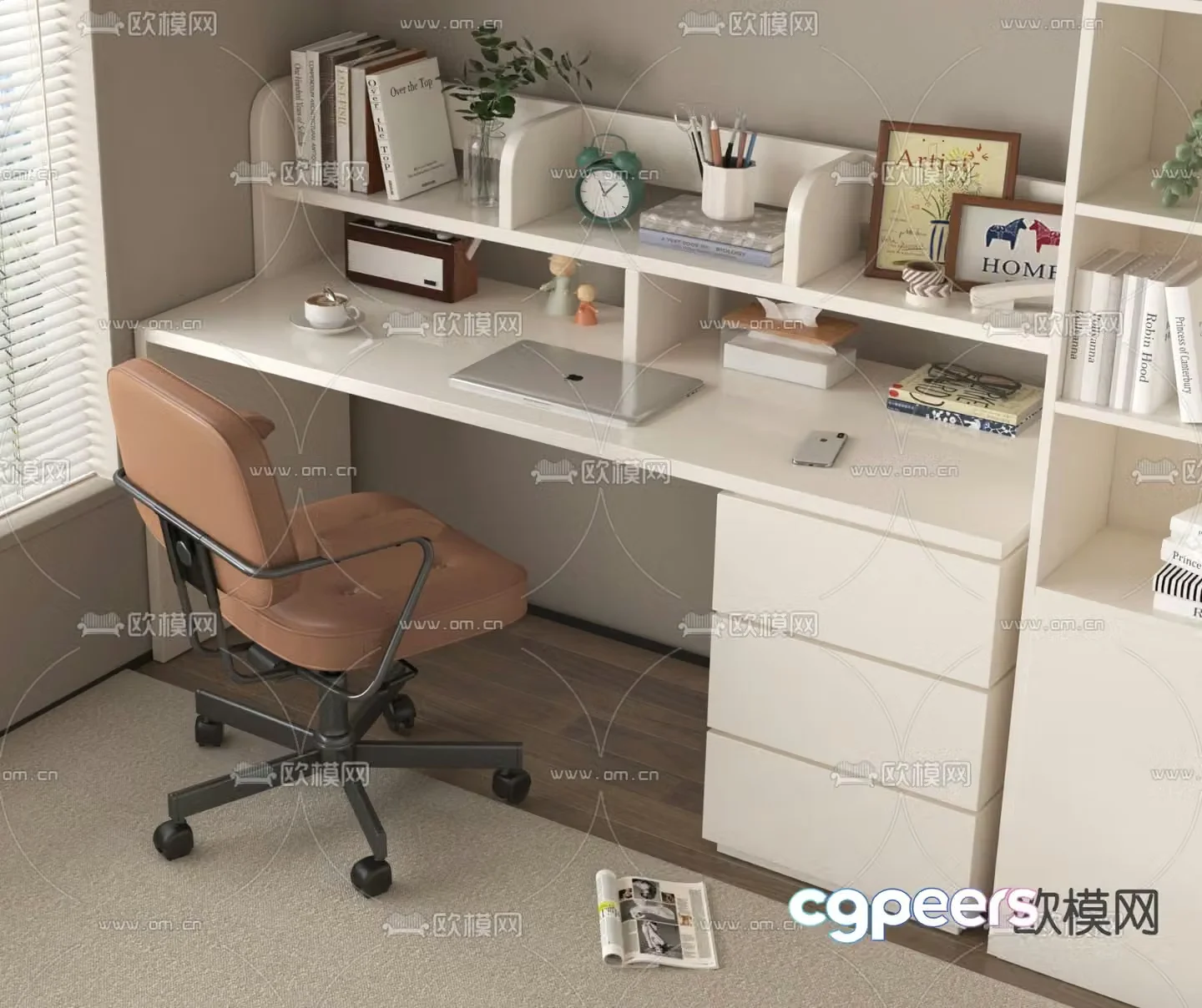 desk chair study table 3d model