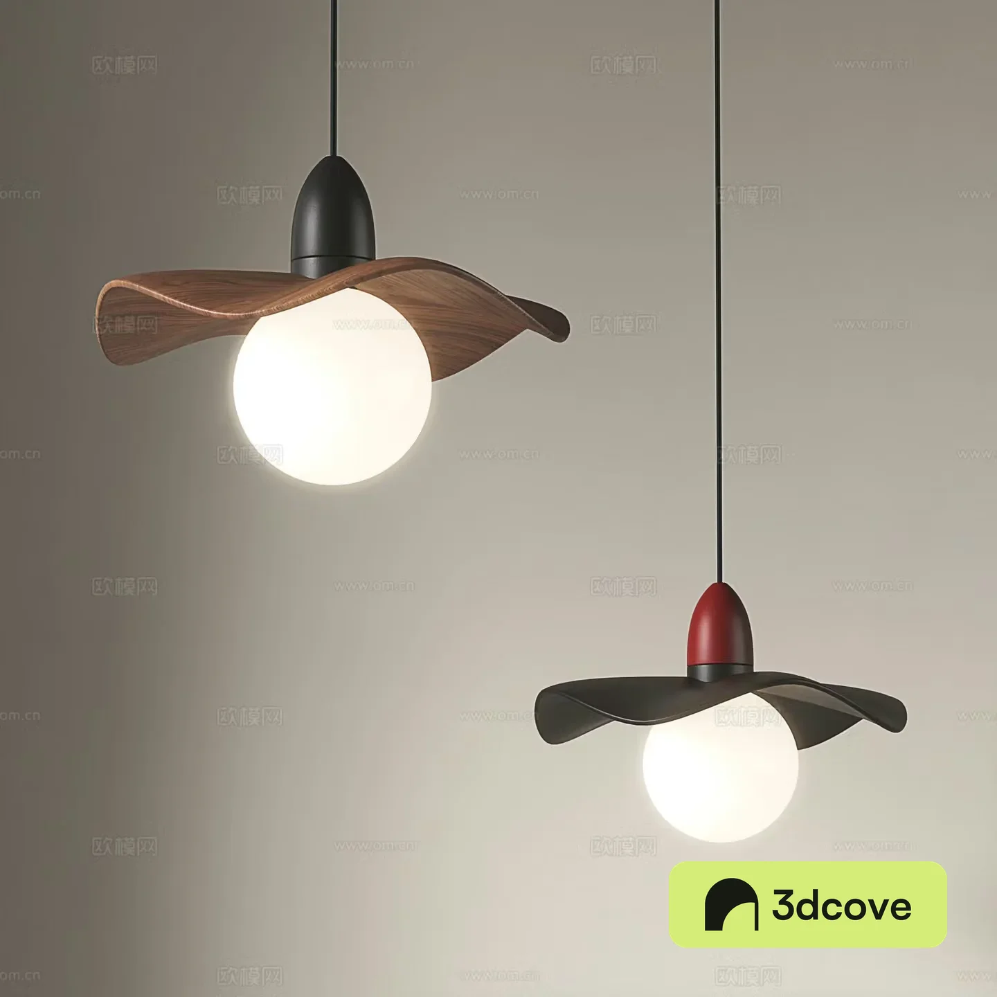 Middle-aged chandeliers solid wood lotus leaf chandeliers restaurant chandeliers homestay bar chandeliers Japanese Wasabi style 3D model