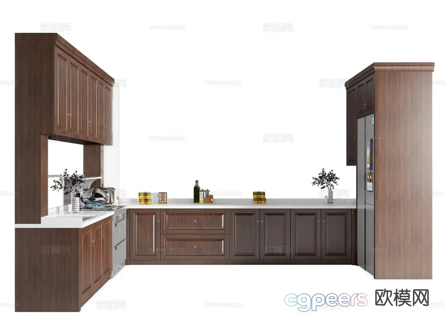 New Chinese-style solid wood cabinet refrigerator cabinet 3D model
