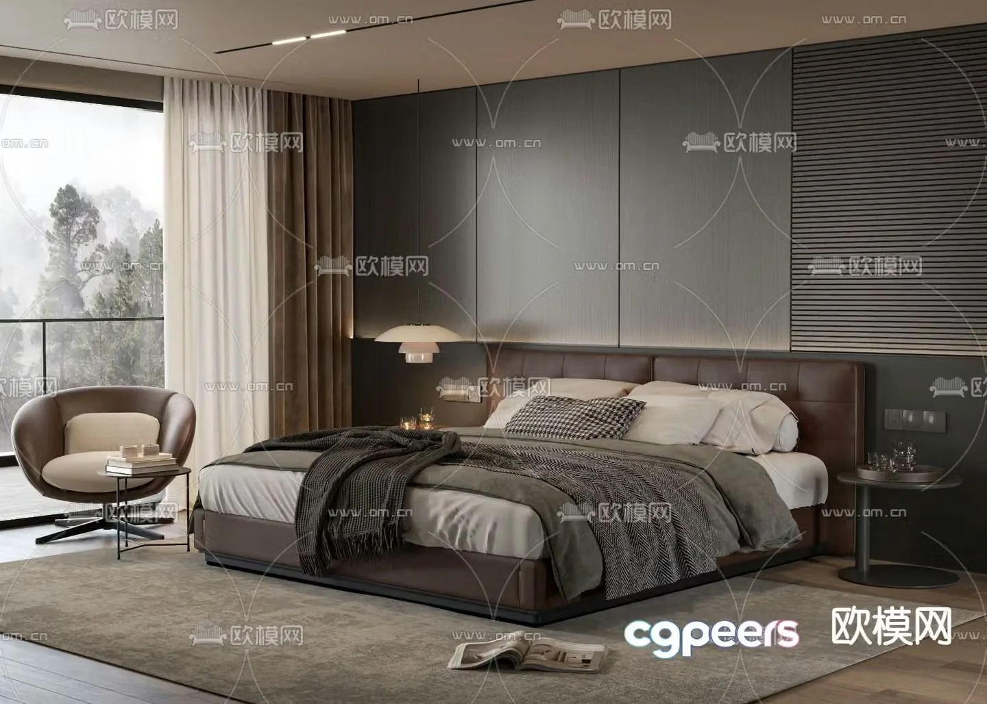 Modern double bed leather bed 3d model