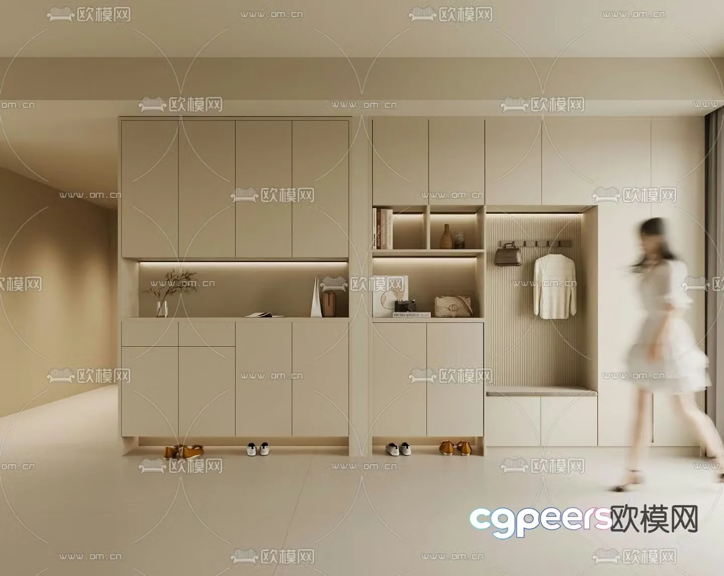 Cream style shoe cabinet 3d model