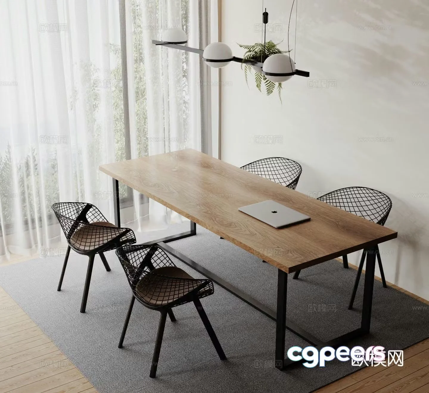 Modern dining table and chairs 3d model
