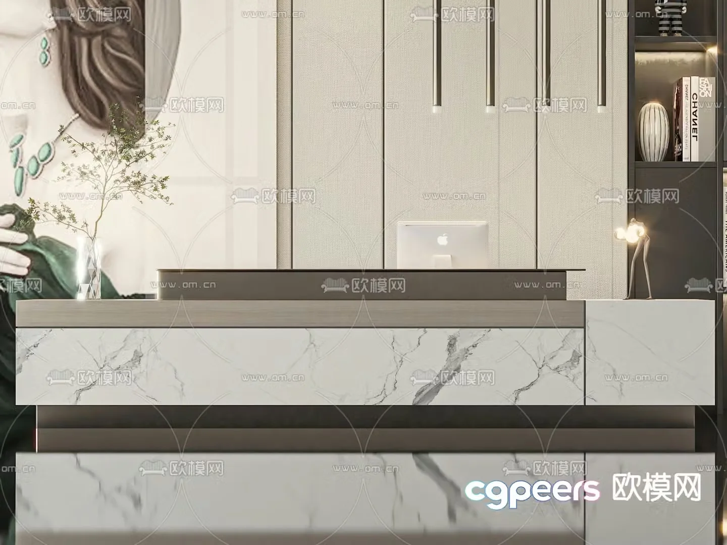 Front desk reception desk 3d model