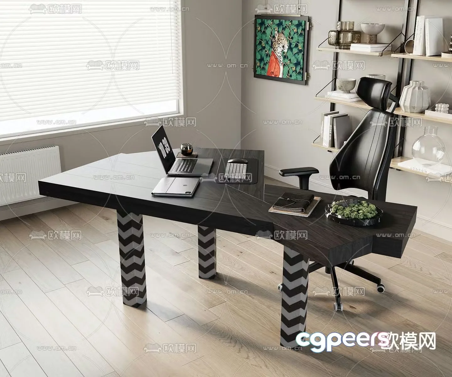 Middle style desk chair desk 3D model
