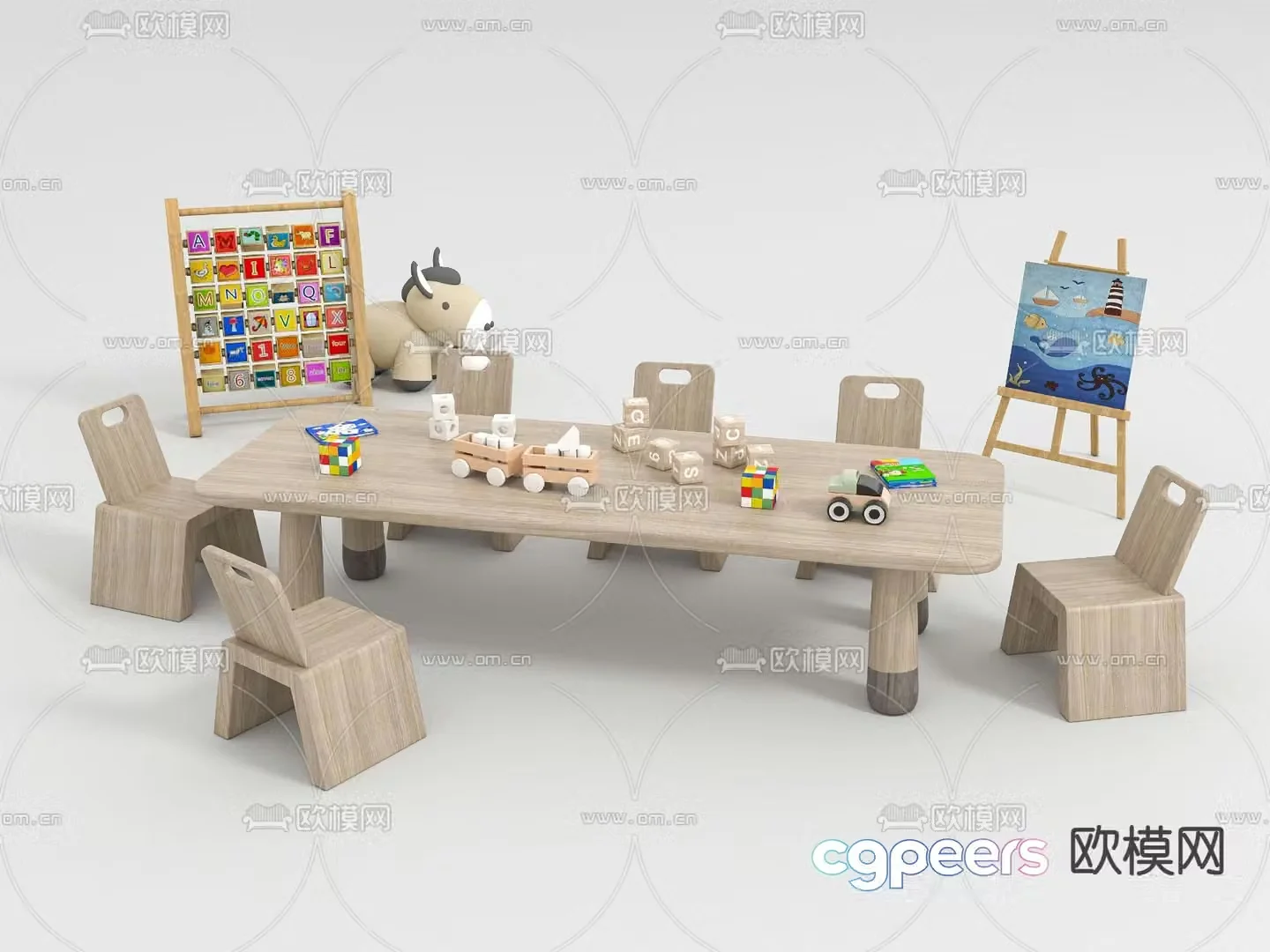 Modern children’s table and chair 3d model