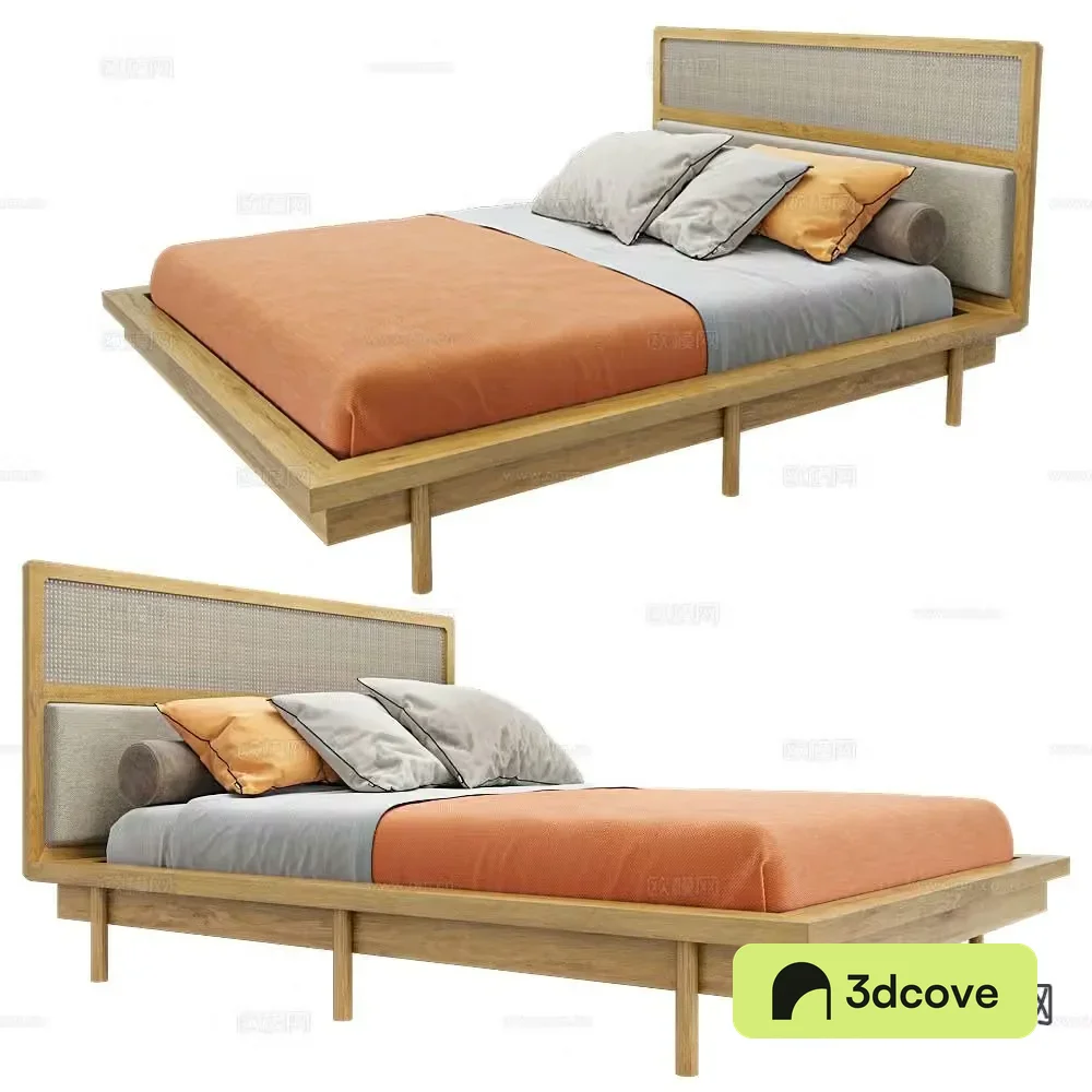 Japanese double bed rattan double bed