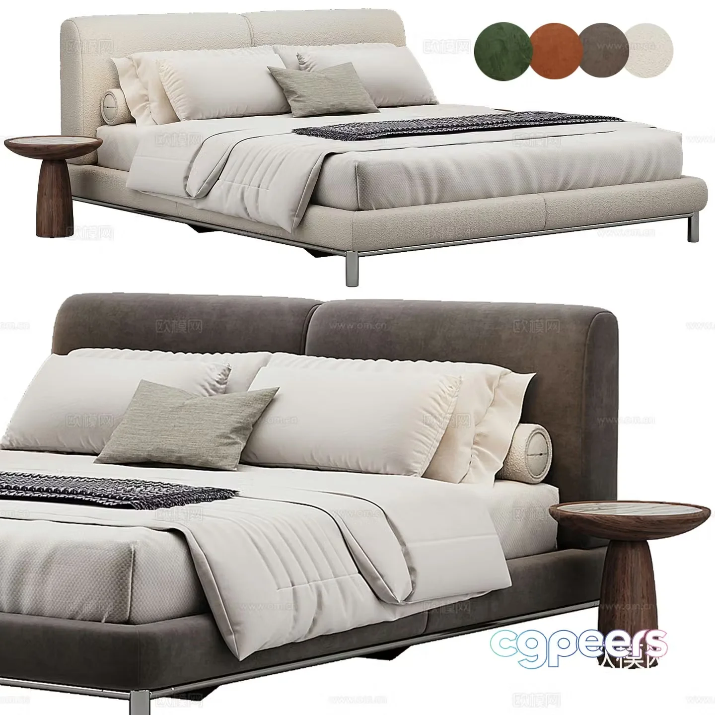 Bedroom modern double bed pillow bedding 3d model
