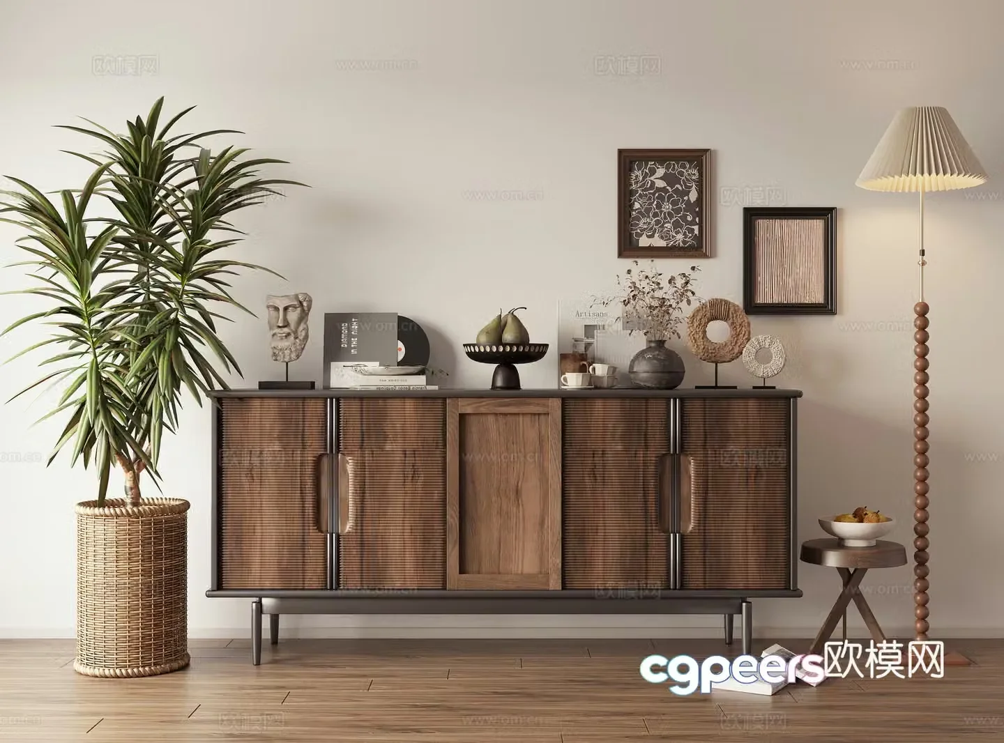 Side cabinet storage cabinet decorative cabinet chest cabinet pot side table top decoration wall light wine cabinet low cabinet 3D model