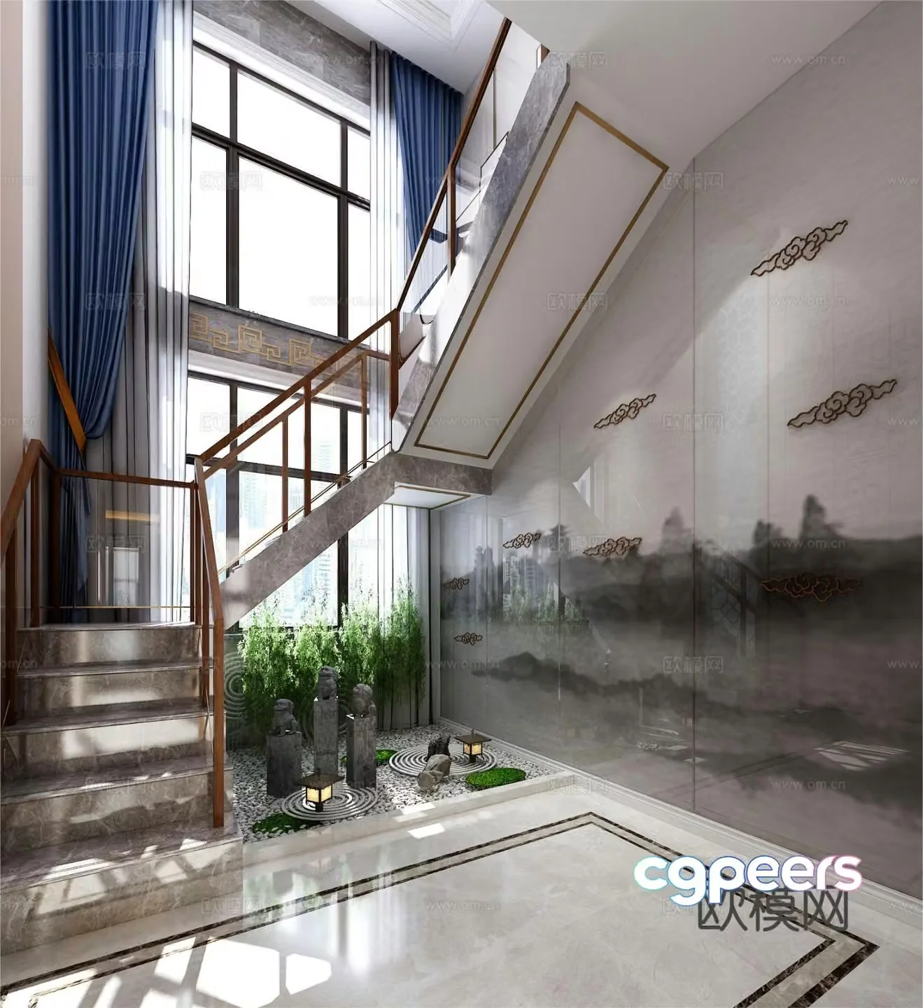 New Chinese style villa stairwell 3D model
