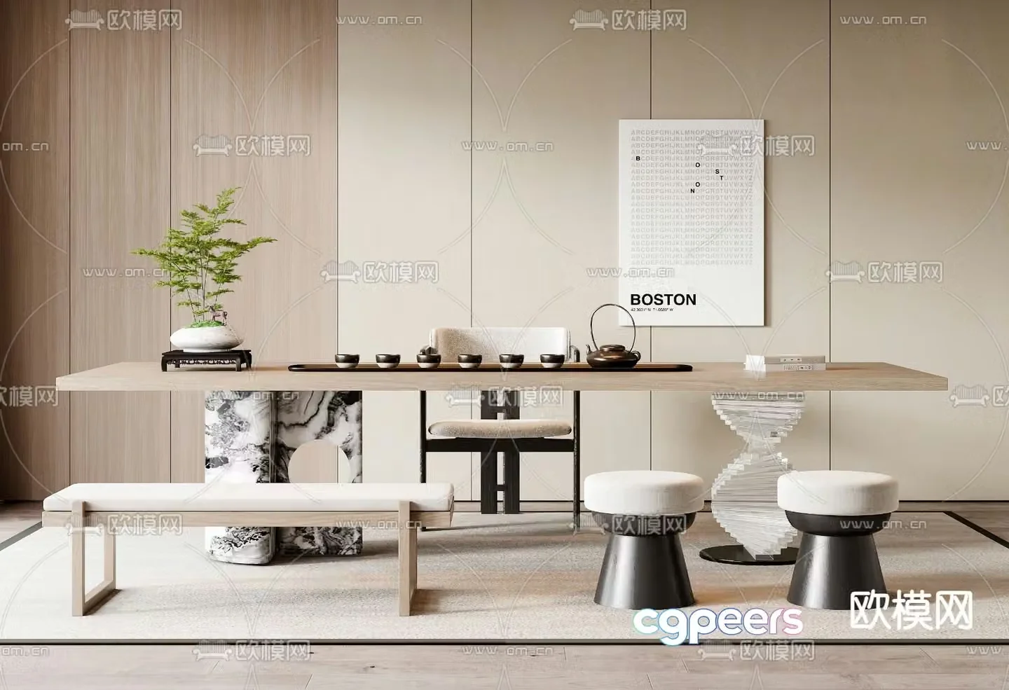Tea table and chairs tea table 3d model