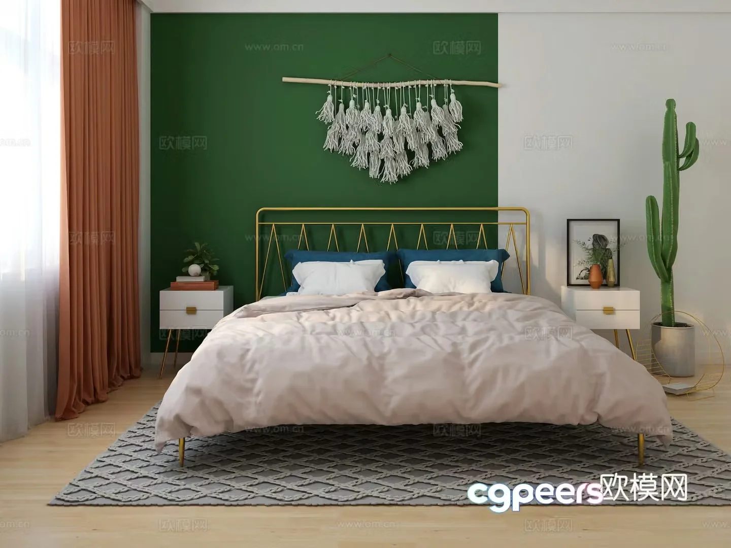 Modern bedroom Double bed nightstand modern furniture combination shelf 3d model