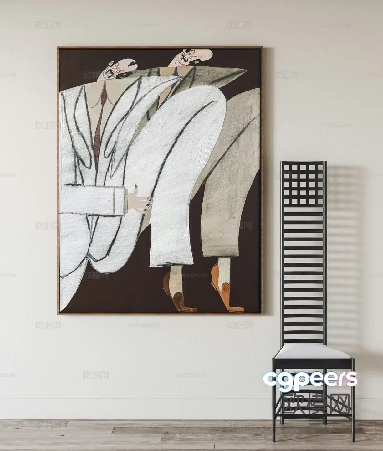 Modern hanging paintings decorative paintings single chairs 3D model