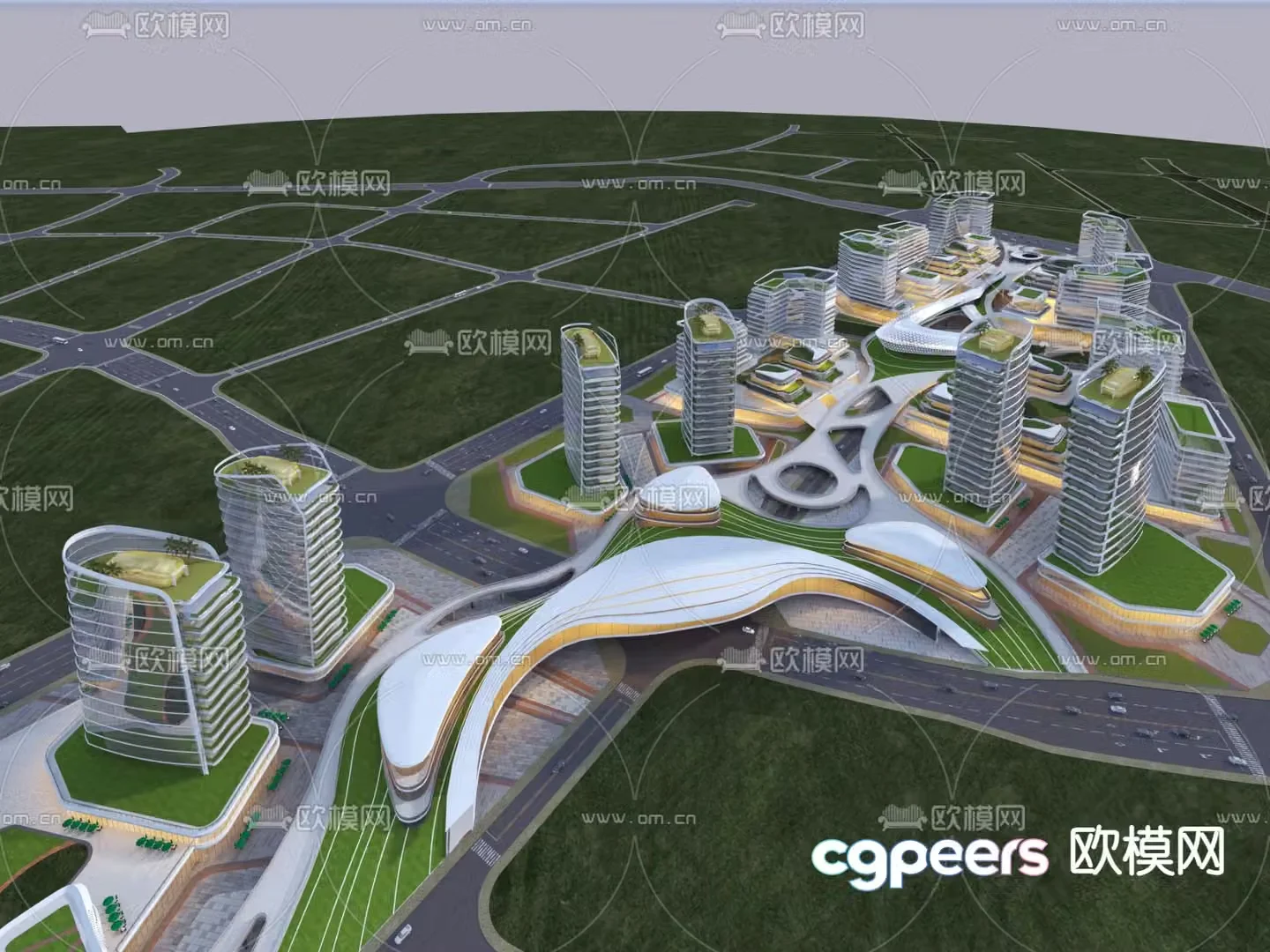 Bird’s view of industrial park office area 3D model