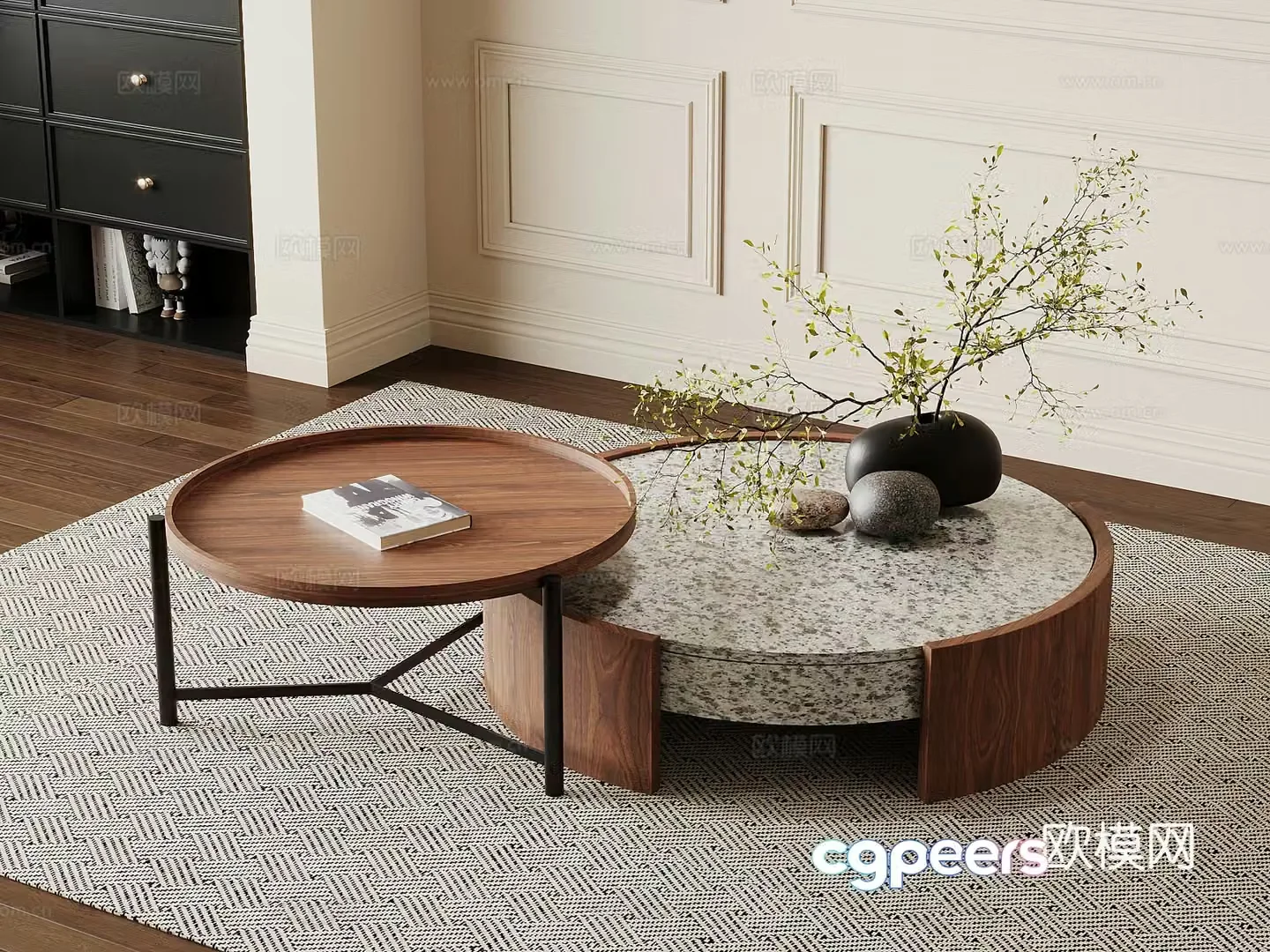 Middle-aged style coffee table glass coffee table spliced â€‹â€‹coffee table 3D model