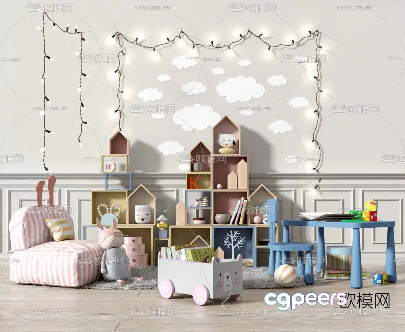 Modern children’s table and chair children’s supplies 3d model