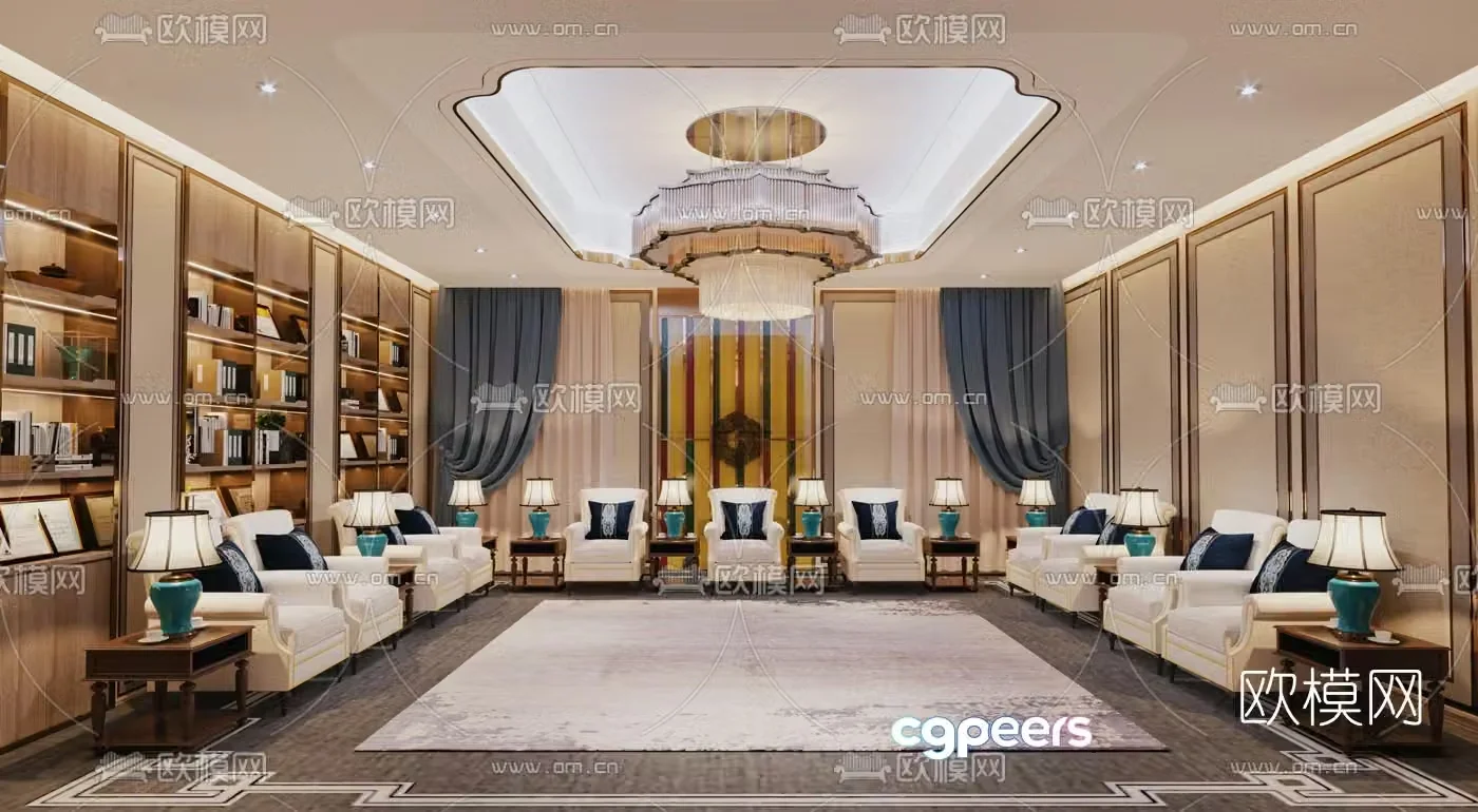 New Chinese-style hotel reception room 3D model