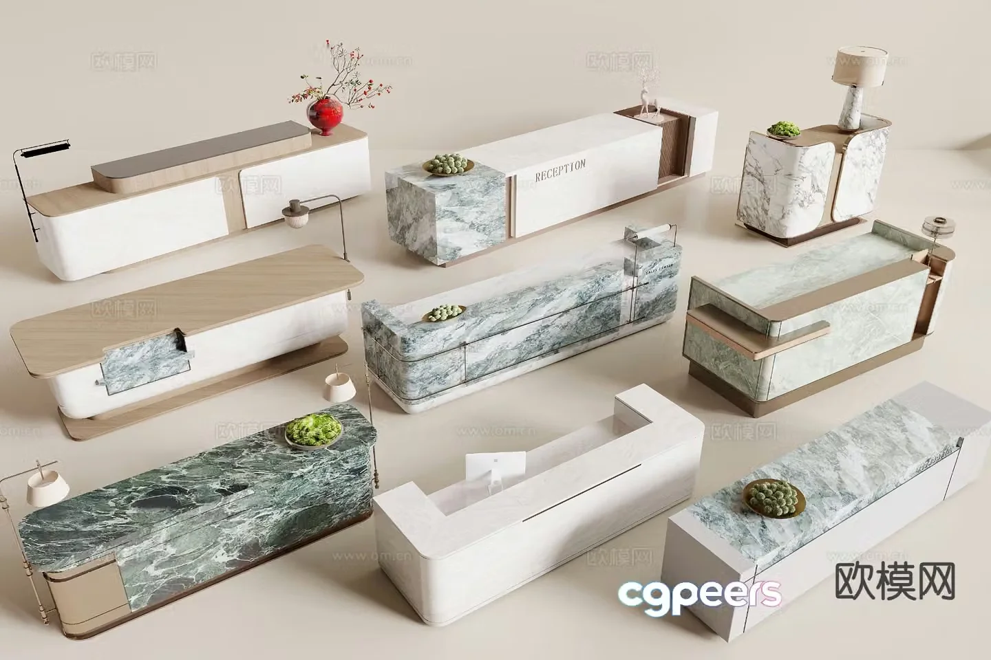 Modern reception desk front desk information desk 3d model