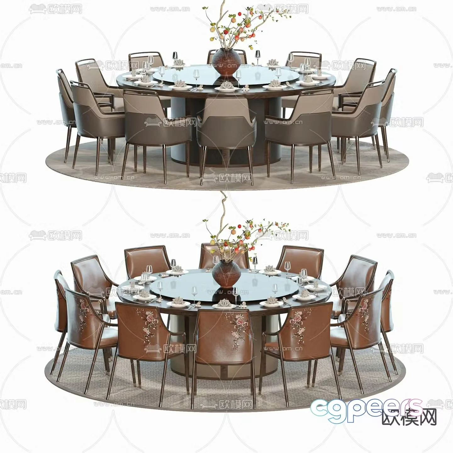 Medieval style dining table and chairs round dining table and chairs 3d model