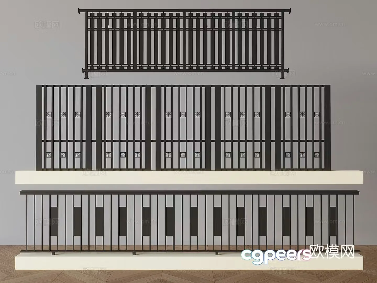 Wrought iron fence guardrail railing 3d model
