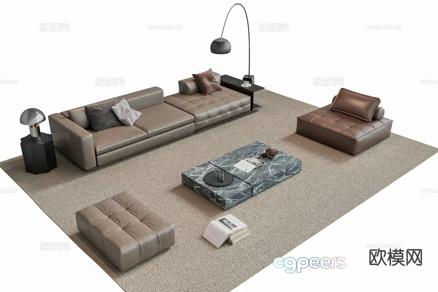 Italian style sofa combination sofa coffee table combination sofa stool 3d model