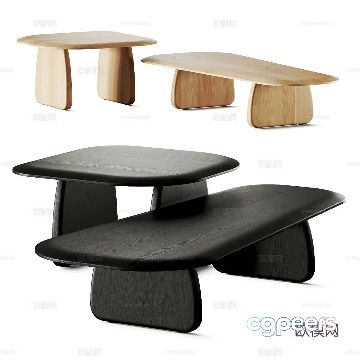 New Chinese solid wood coffee table combination 3D model