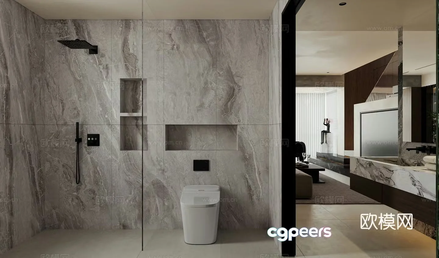 Modern Italian bathroom rain shower head shower room toilet toilet toilet bathroom niche 3d model