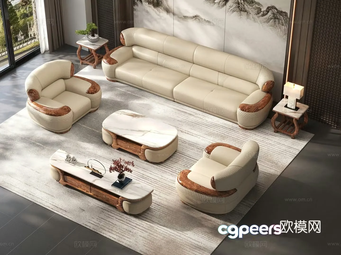 Modern new Chinese living room furniture sofa furniture combination 3D model