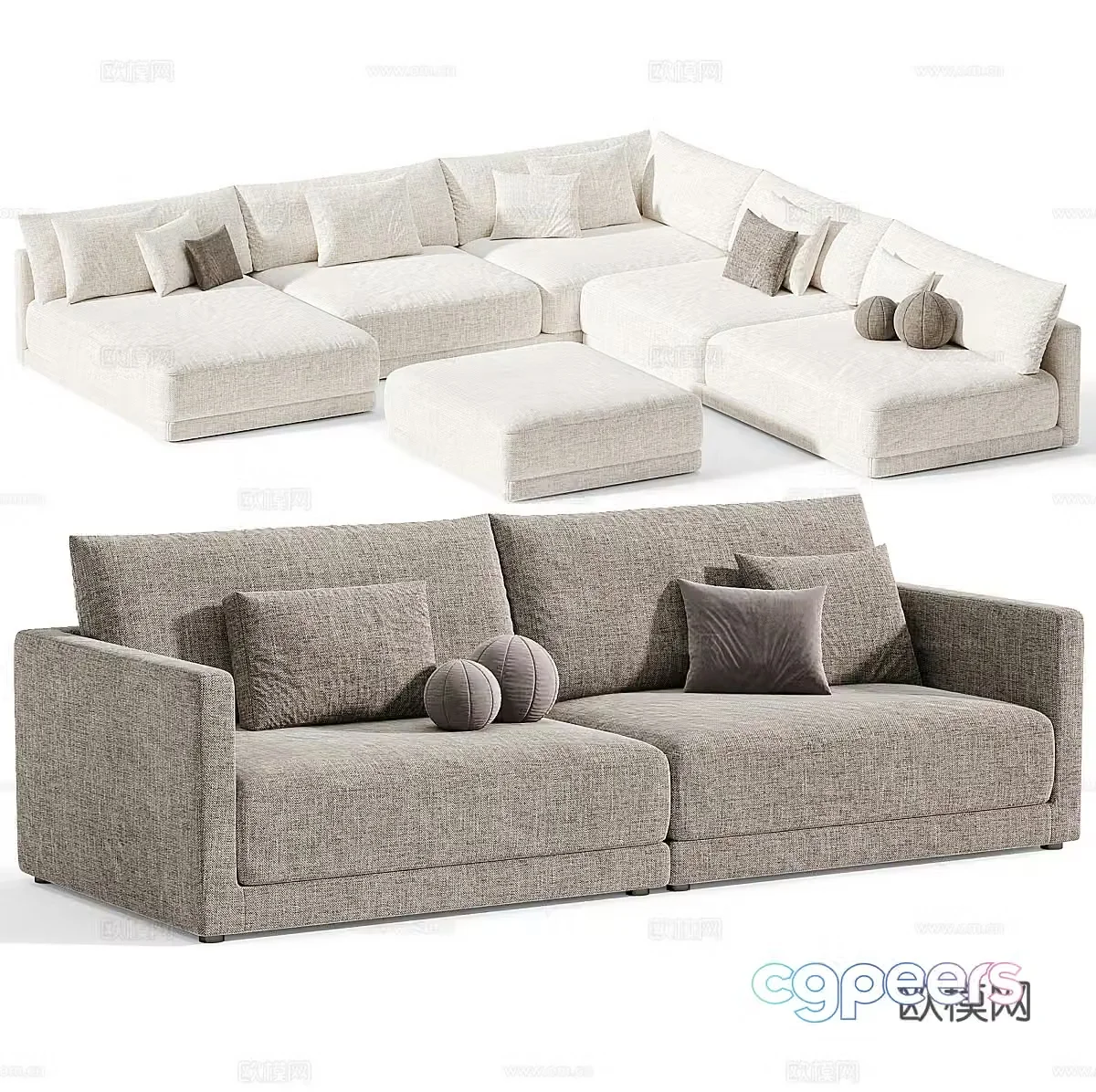 Fabric sofa L-shaped sofa right-angle sofa corner sofa double sofa casual sofa 3D model