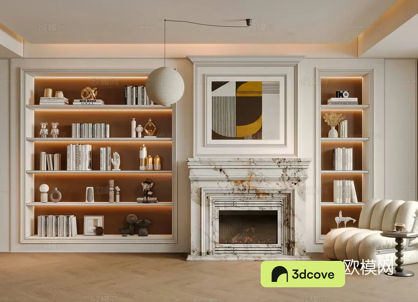 French bookcase fireplace