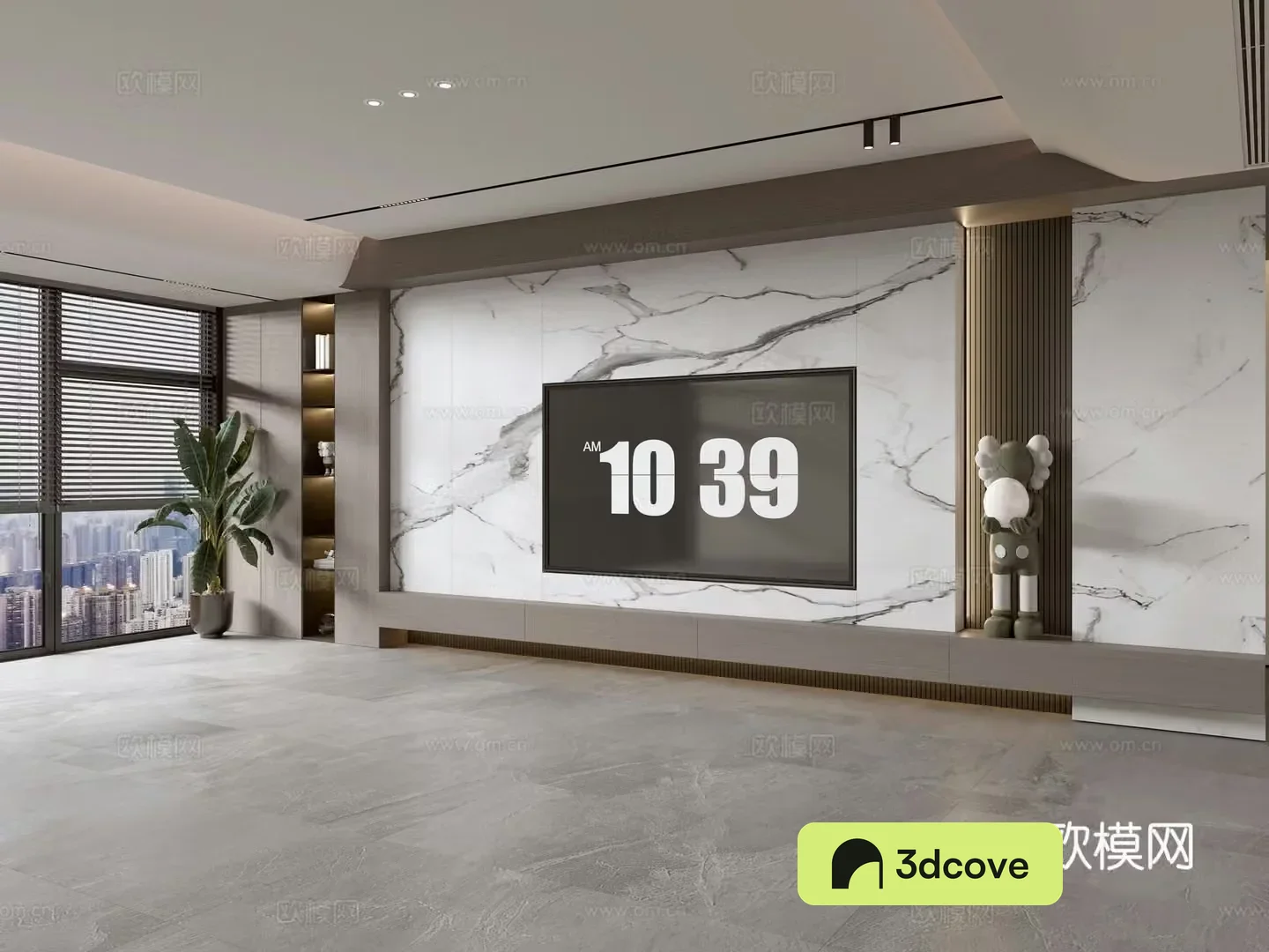 Modern Italian living room light luxury TV background wall full wall TV cabinet marble background wall