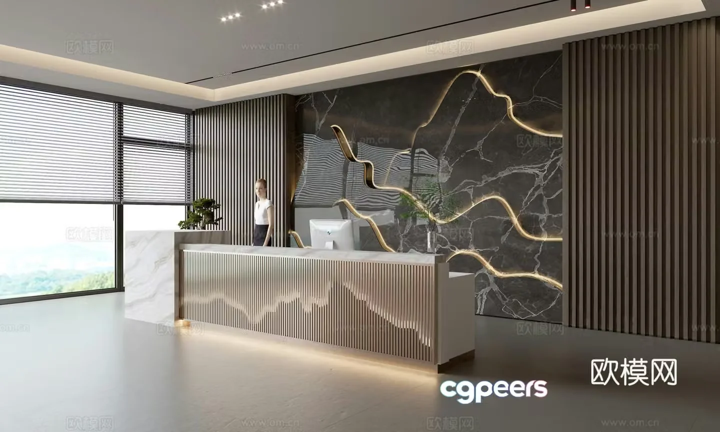 Modern company front desk reception area bar reception desk service desk company front desk background 3D model