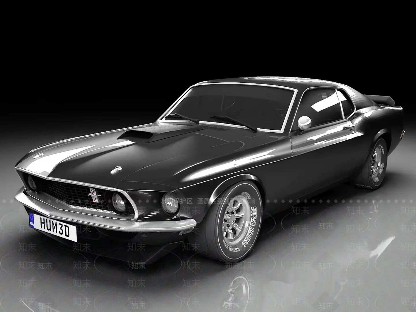 Classic Black Muscle Car 3D Model – 13085 – VRAY Render